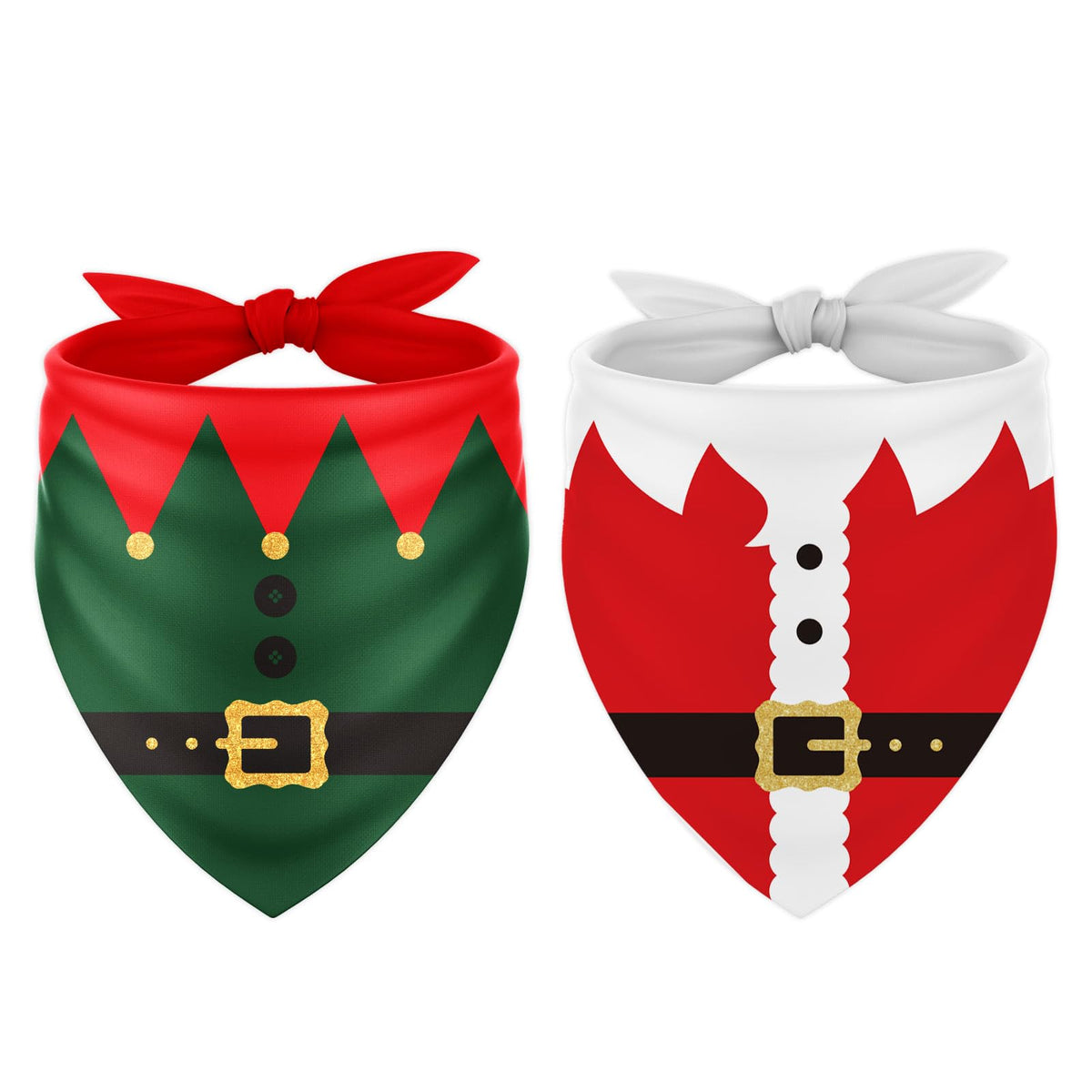 2Pcs Christmas Dog Bandanas in Santa and Elf Designs